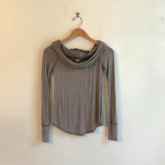 Free People XS brown cowl neckline blouse top long sleeve clean - Picture 1 of 8